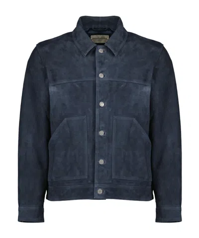 Officine Generale Loki Leather Jacket In Blue