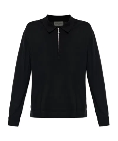 Officine Generale Zip Closure Wool Polo Shirt In Black