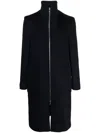Officine Generale Zip-up Virgin Wool Coat In Blue