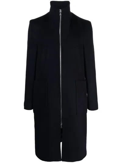 Officine Generale Zip-up Virgin Wool Coat In Blue