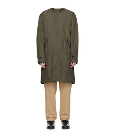 Officine Generale Zippered Long Sleeve Coat In Green