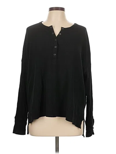 Pre-owned Offline By Aerie Long Sleeve Henley Shirt In Black