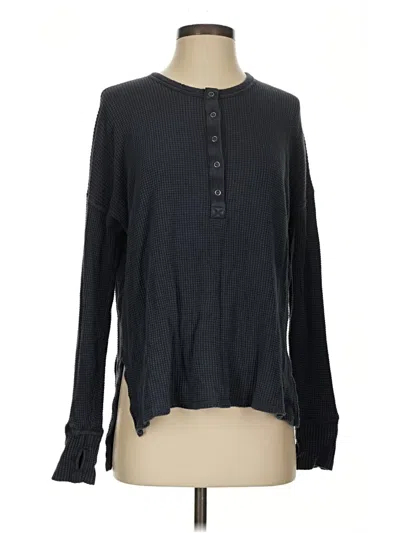 Pre-owned Offline By Aerie Long Sleeve Henley Shirt In Black