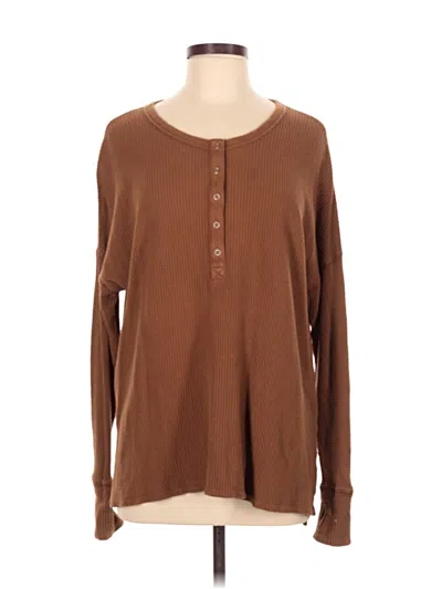 Pre-owned Offline By Aerie Long Sleeve Henley Shirt In Brown