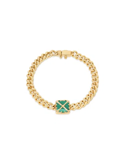 Off-white 18k Yellow Gold Vermeil Arrow Malachite Curb Chain Bracelet