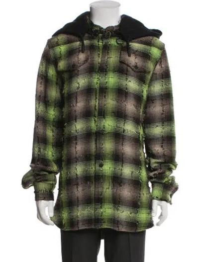 Pre-owned Off-white 2017 Hooded Flannel Jacket In Green