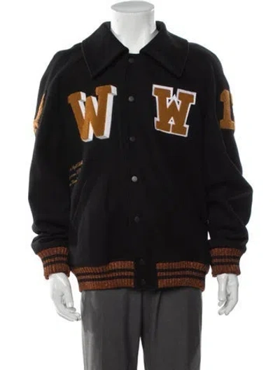 Pre-owned Off-white 2017 Mirror Mirror Varsity Jacket In Black