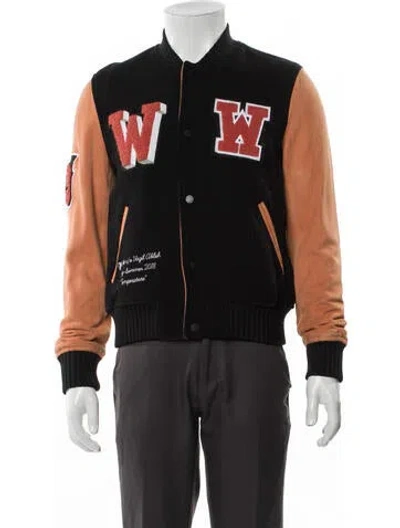 Pre-owned Off-white 2018 Leather Varsity Jacket In Black