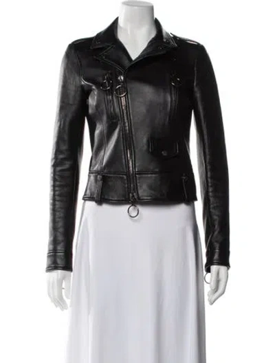 Pre-owned Off-white 2019 Leather Biker Jacket In Black