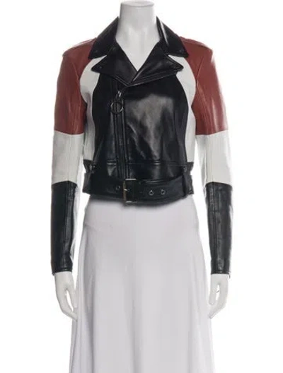 Pre-owned Off-white 2019 Leather Biker Jacket In Green