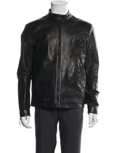 Pre-owned Off-white 2019 Leather Moto Jacket In Black