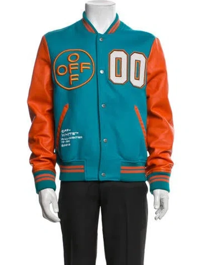 Pre-owned Off-white 2019 Leather Varsity Jacket In Orange