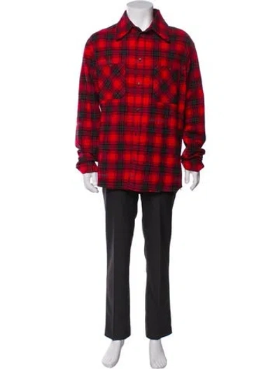 Pre-owned Off-white 2020 Plaid Print Overcoat In Red