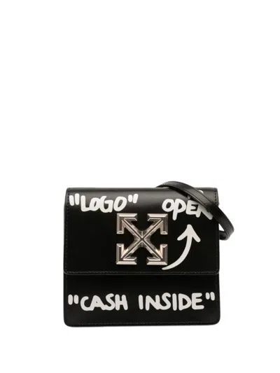 Pre-owned Off-white 2020-2025 Glazed Calfskin Cash Inside Jitney 0.7 Bag Crossbody Bag In Black