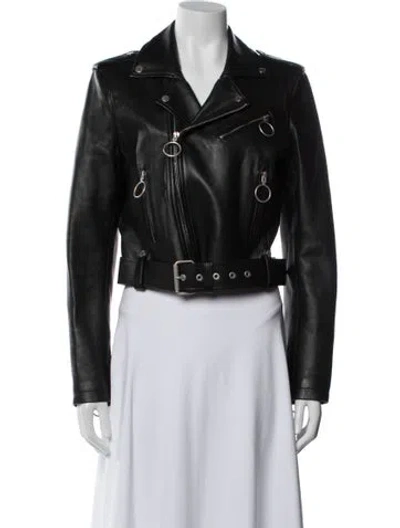 Pre-owned Off-white 2021 Leather Biker Jacket In Black