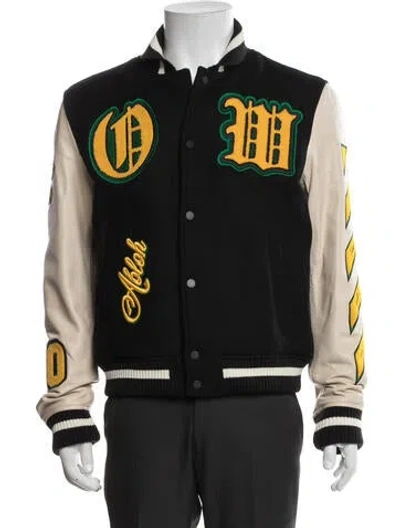Pre-owned Off-white 2022 Leather Varsity Jacket W/ Tags In Black