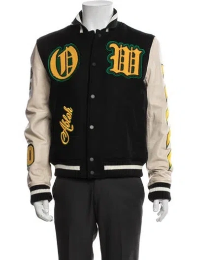 Pre-owned Off-white 2022 Leather Varsity Jacket W/ Tags In Black