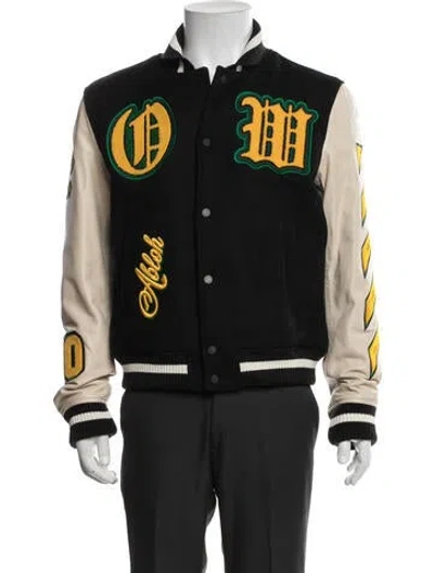 Pre-owned Off-white 2022 Leather Varsity Jacket W/ Tags In Black