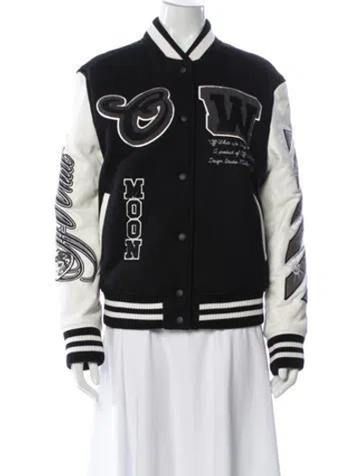 Pre-owned Off-white 2023 Leather Bomber Jacket In Black