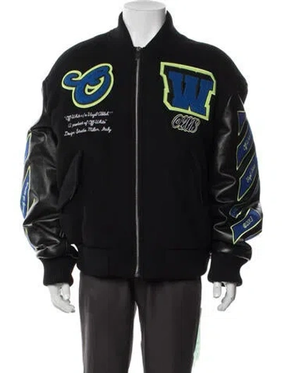 Pre-owned Off-white 2023 Leather Bomber Jacket In Black