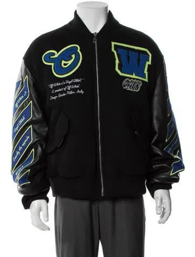Pre-owned Off-white 2023 Leather Bomber Jacket In Blue