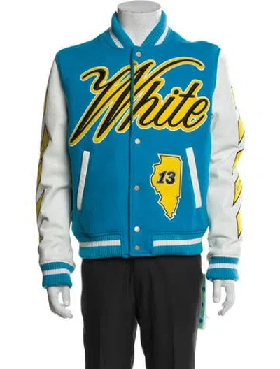 Pre-owned Off-white 2023 Leather Varsity Jacket In Blue