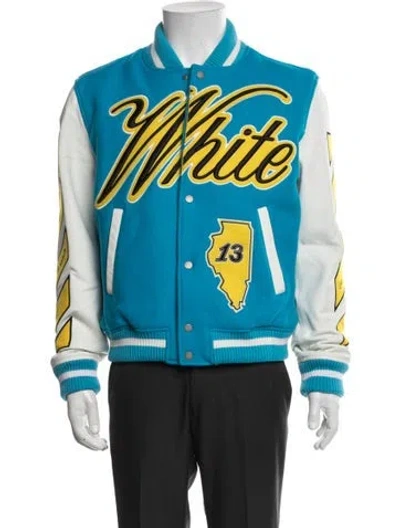Pre-owned Off-white 2023 Leather Varsity Jacket In Blue