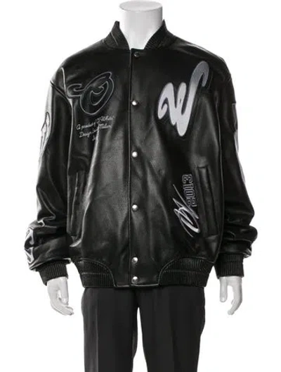 Pre-owned Off-white 2024 Leather Bomber Jacket In Black