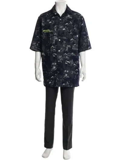 Pre-owned Off-white 2025 Jacquard Fresco Bowling Shirt Shirt In Blue