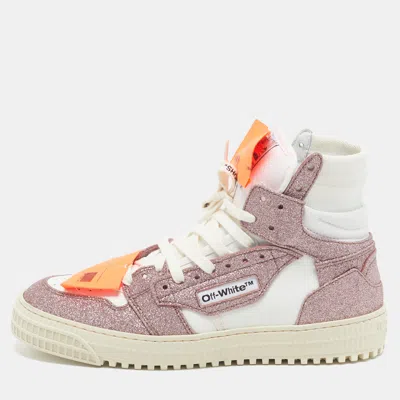 Pre-owned Off-white 3.0 Off Court Size 38 White/metallic Rose Gold Glitter And Leather High Top Sneakers