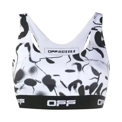 Pre-owned Off-white Abstract Print Racerback Sports Bra 'black/white' | Women's Size S