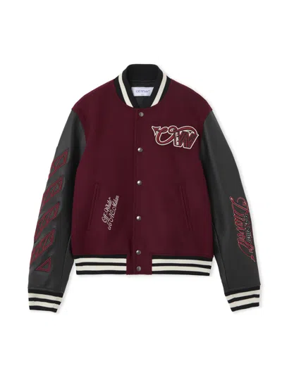 Off-white X Ac Milan Patch-detail Bomber Jacket In Burgundy