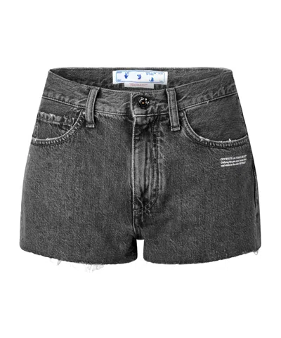 Off-white Acidwash Denim Shorts In Black