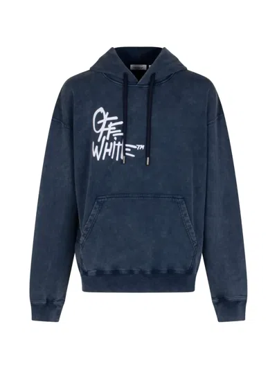 Off-white Acid-wash Logo-print Hoodie In Blue