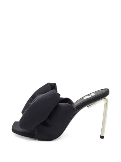 Pre-owned Off-white Allen Bow Slide Heeled Sandlas In Black