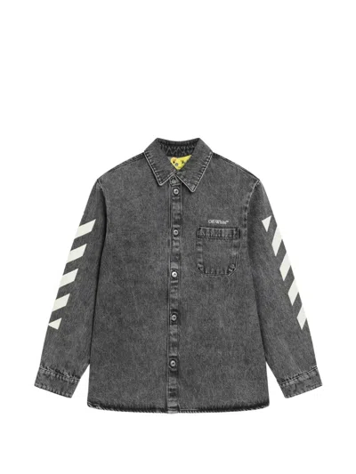 Off-white Kids' Arrow Denim Shirt In Gray