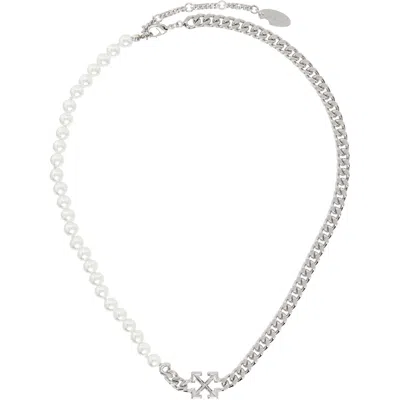 Off-white Arrow Faux-pearl Chain Necklace In Metallic