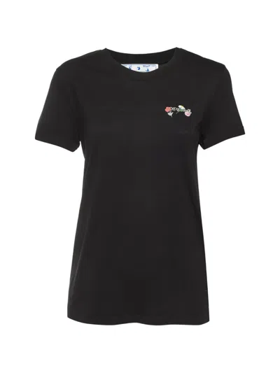 Pre-owned Off-white Arrow Floral-embroidered T-shirt In Black