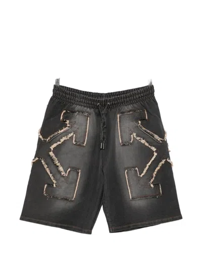 Off-white Arrow Frayed Patchwork Shorts In Gray