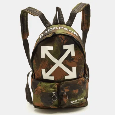 Pre-owned Off-white Arrow Green/black Camouflage Tessuto Backpack