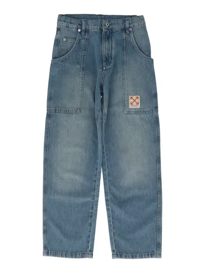 Off-white Arrow Label Denim Cargo Pant In Blue