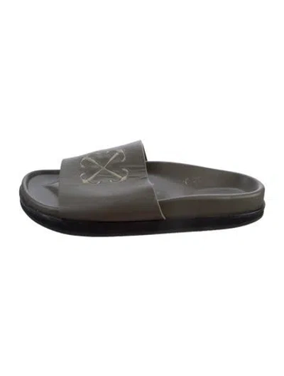 Pre-owned Off-white Arrow Leather Slides In Silver