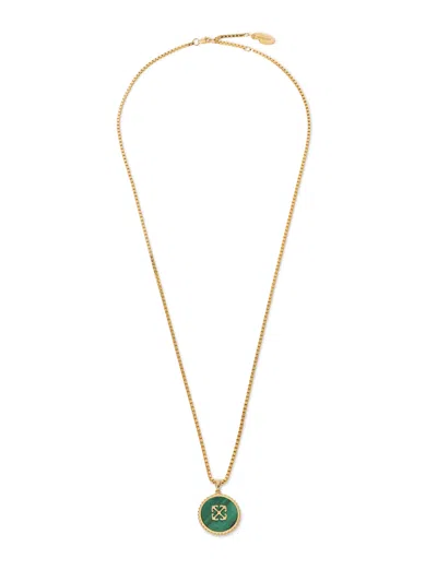 Off-white Arrow Malachite Medallion Necklace In Neutral