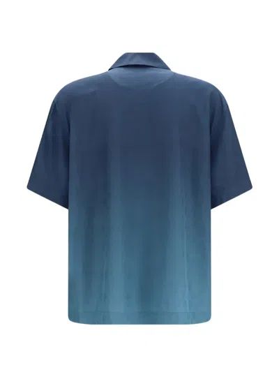 Off-white Arrow Monogram Gradient-effect Jacquard Bowling Shirt In Blue