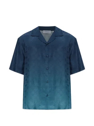 Off-white Arrow Monogram Jacquard Bowling Shirt In Blue