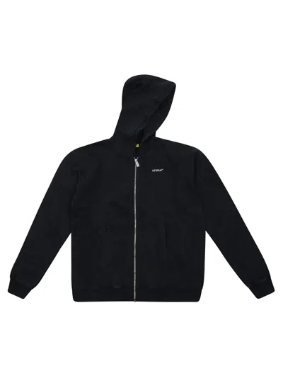Off-white Arrow Monogram Mini Hoodie Zip-up In Black