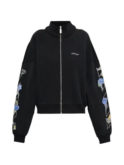 Off-white Arrow Out Flower Reg Zi-pup Hoodie In Black