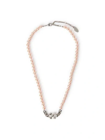 Off-white Arrow Pearl Full Necklace Silver -soft Pink In Gold