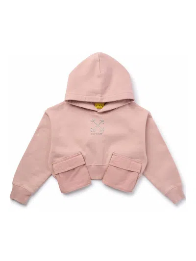Off-white Kids' Arrow Studs Cargo Crop Hoodie In Pink
