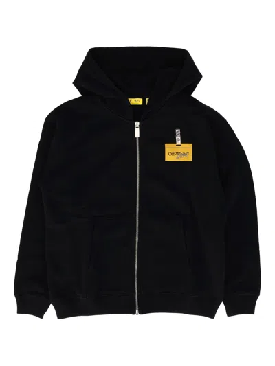 Off-white Arrow Tape Hoodie Zip Up In Black